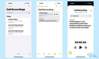 transcripts of recorded calls in notes app