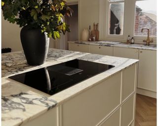 Kitchen island with marble countertops
