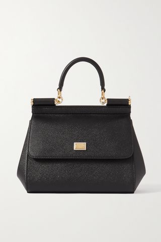 Small Textured-Leather Black Structured Shoulder Bag