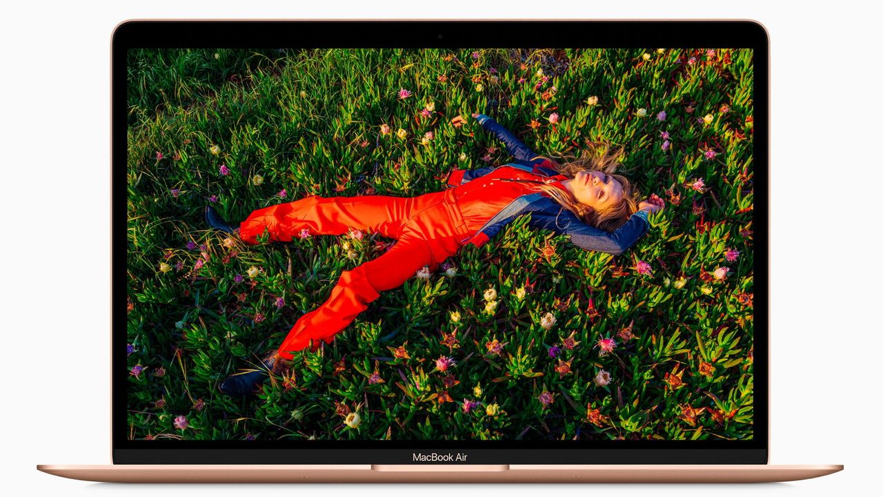 MacBook Air on white background with screen open