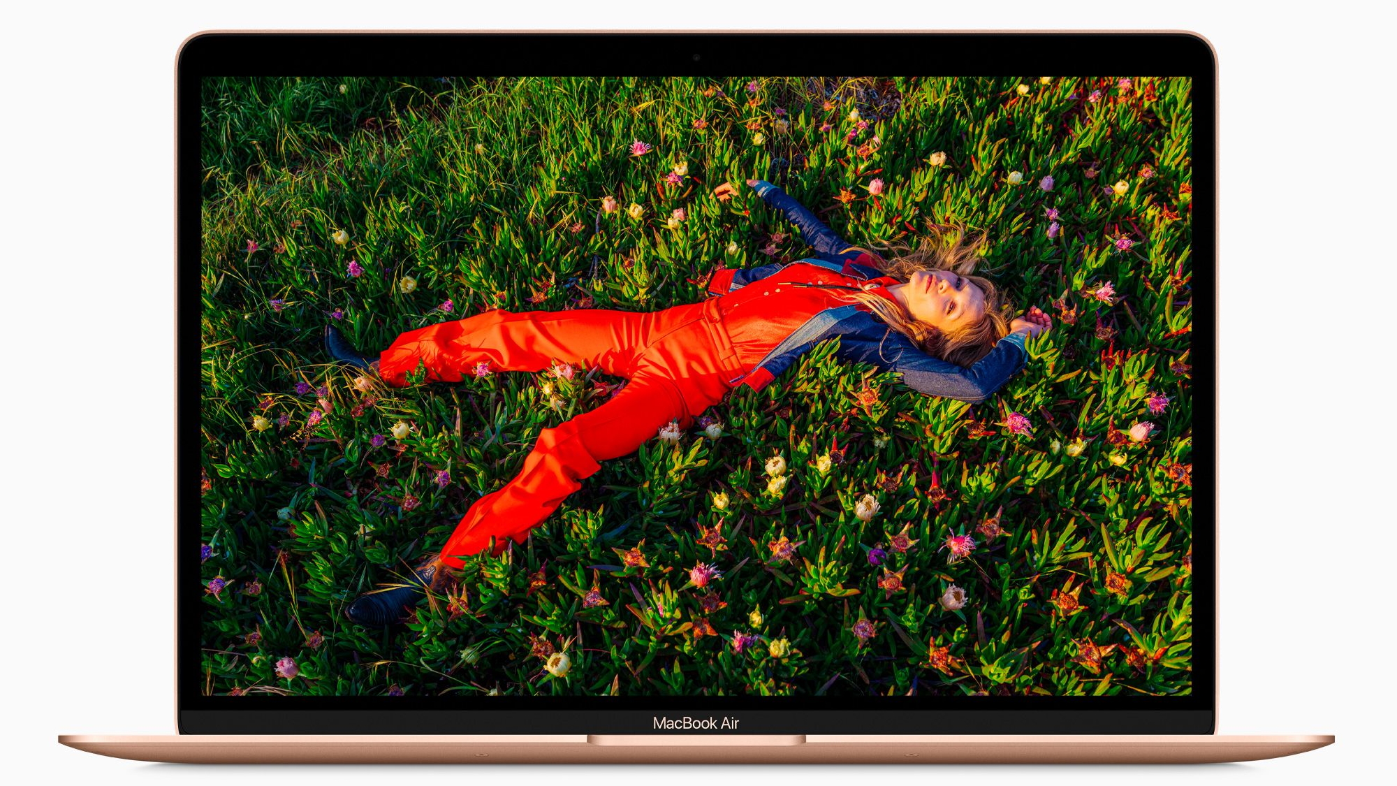 MacBook Air on white background with screen open