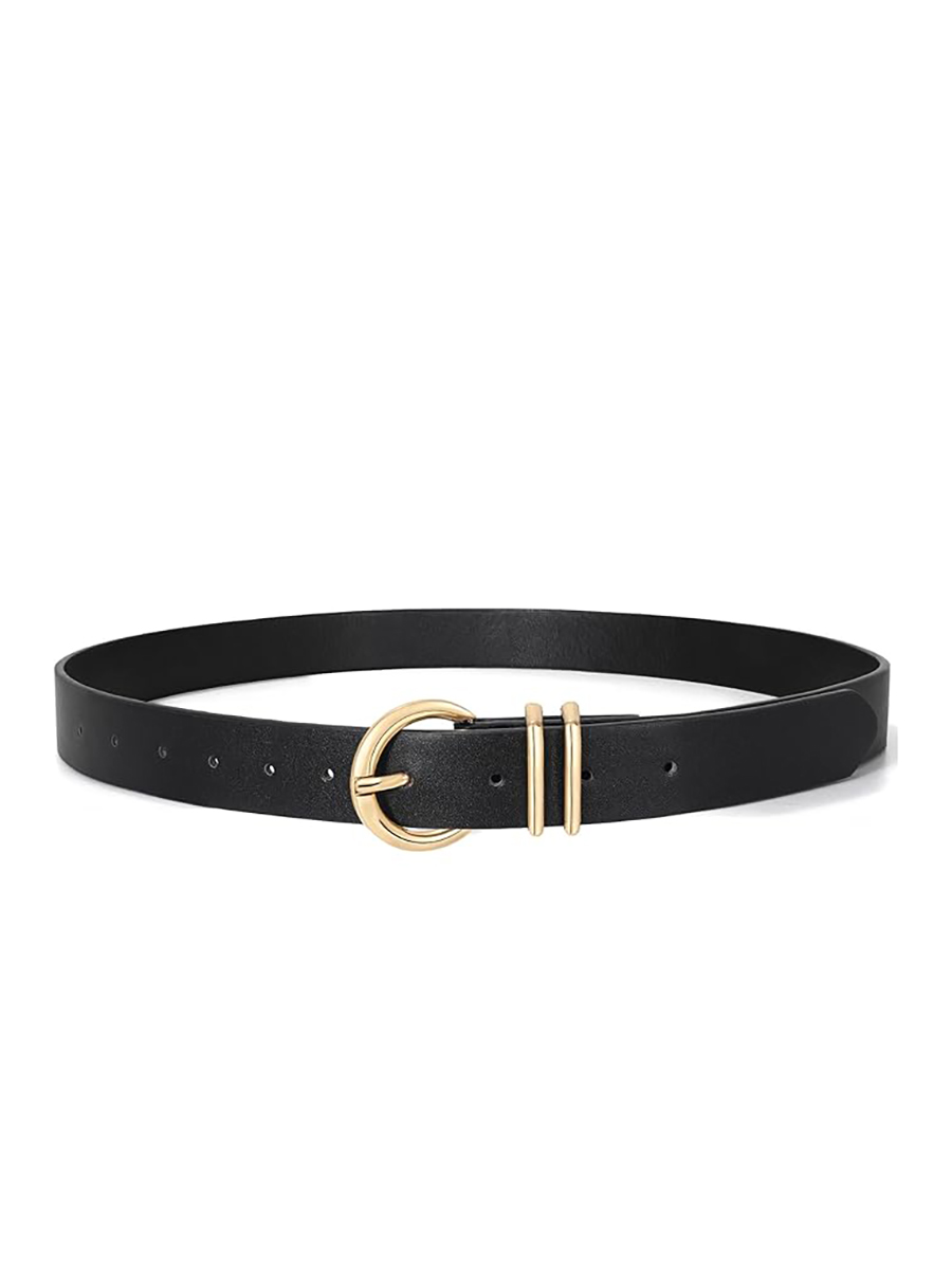 XZQTIVE, Xzqtive 2 Pack Womens Leather Belts for Jeans Dress Pants Fashion Plus Size Ladies Black Waist Belt With Gold Buckle