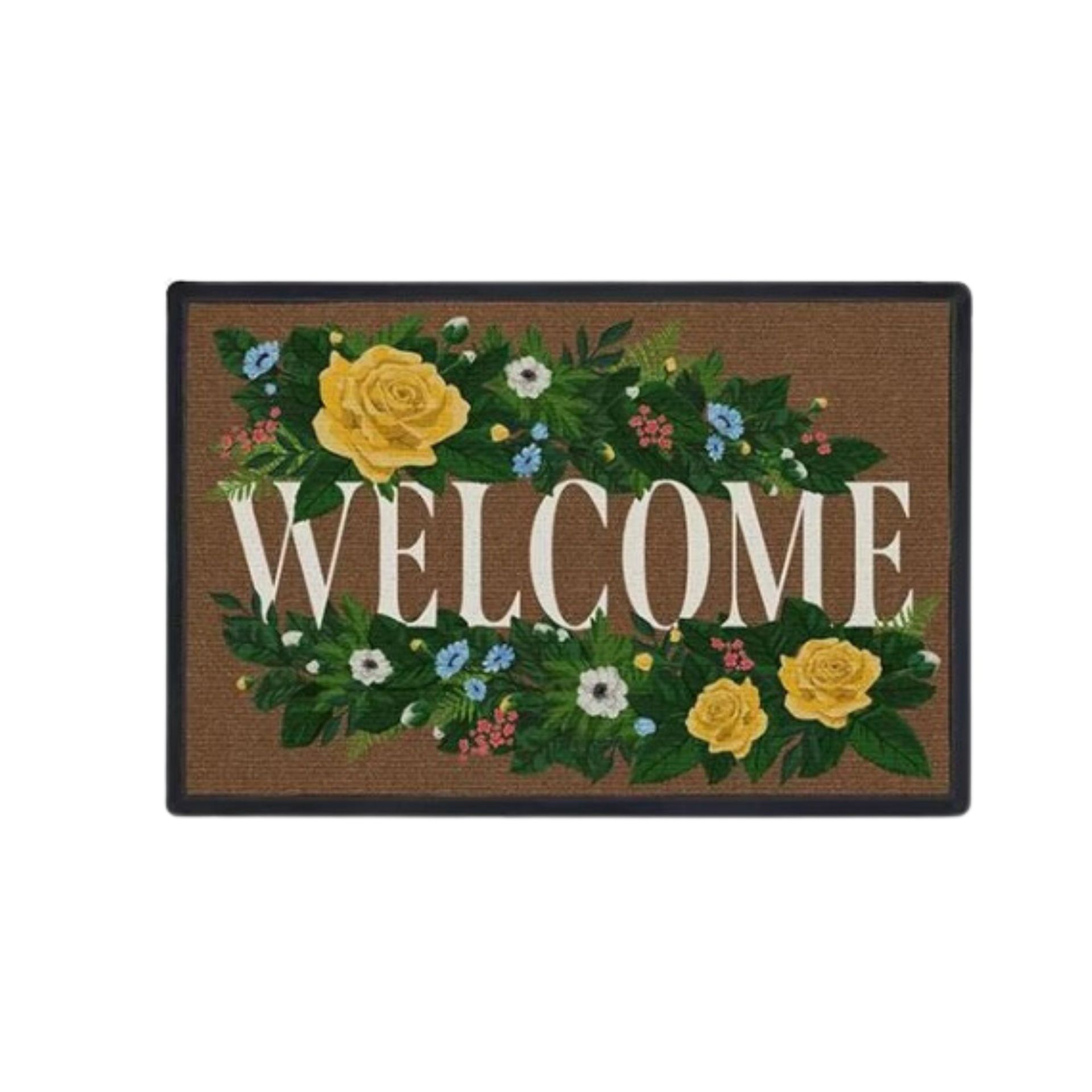 Keset dengan motif bunga dan tulisan