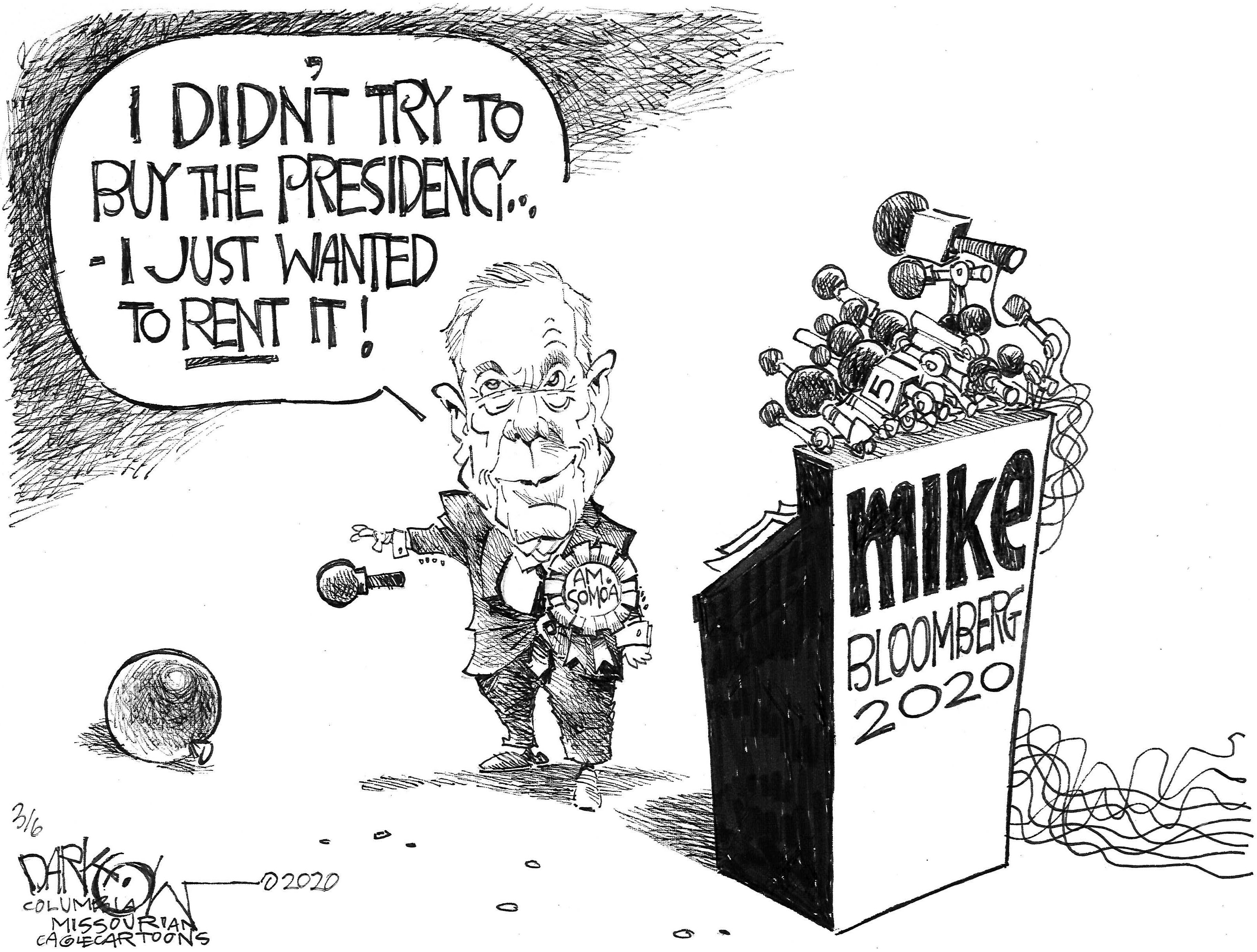 Political Cartoon U.S. Michael Bloomberg DNC democratic primaries 2020 election campaign finance