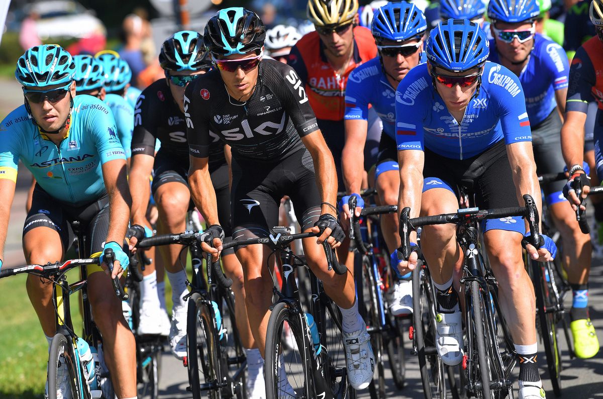 Diego Rosa (Team Sky) controls the pace