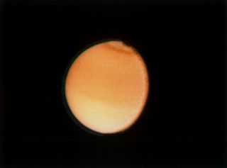 Voyager 2 took this image of Saturn's huge moon Titan on Aug. 23, 1981.