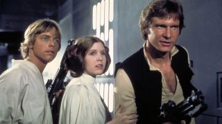 Mark Hamill, Carrie Fisher and Harrison Ford in 1977's Star Wars: A New Hope