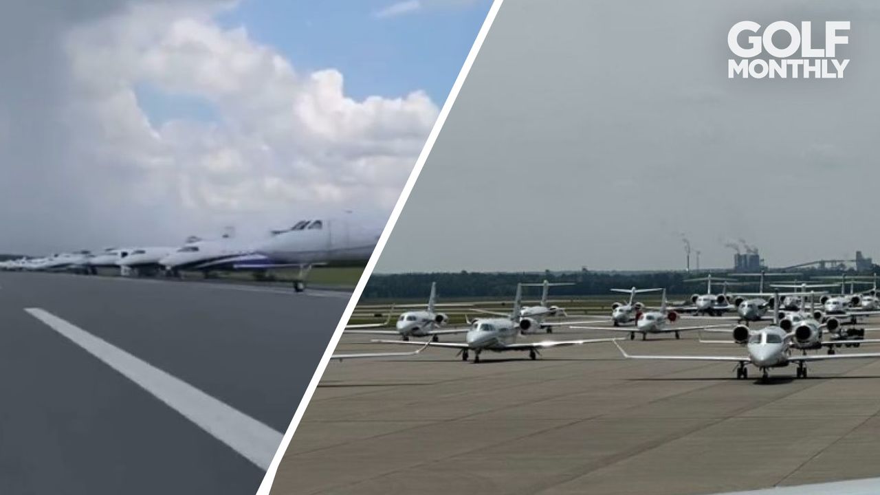 A fleet of private jets on the runway