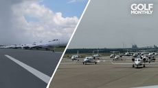 A fleet of private jets on the runway