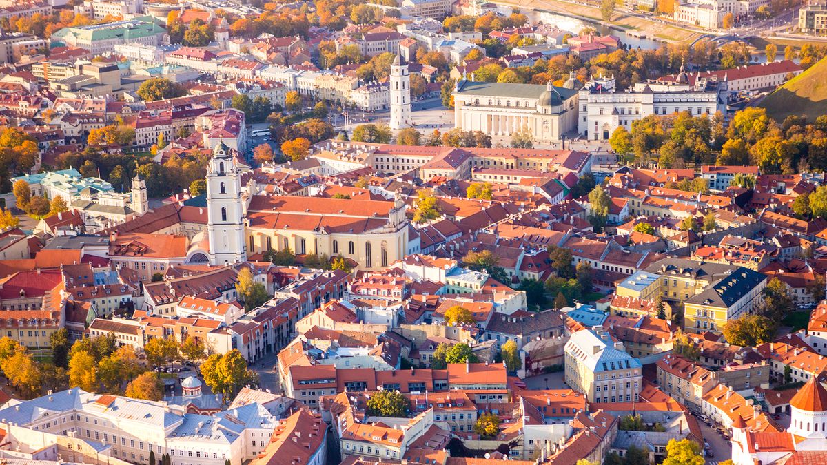 An aerial view of Vilnius, the capital of Lithuania