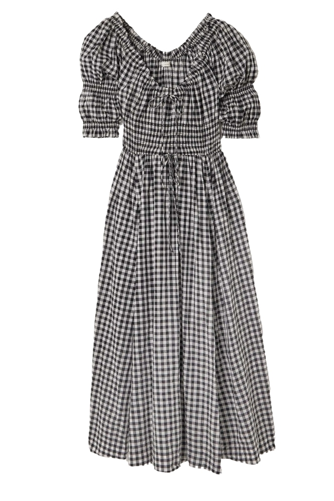 Ischia Shirred Gingham Cotton-Voile Midi Dress