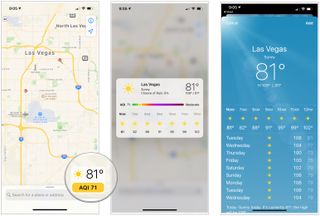 To find the weather in Maps, launch the Maps app, then press firmly on the weather button.