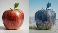 optical illusion of a city shaped like an apple