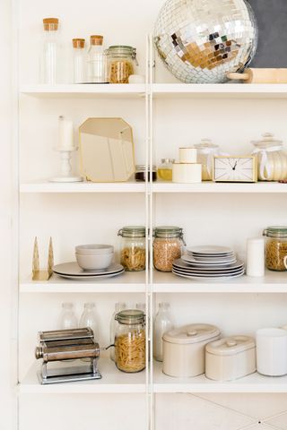 Glass jars with metal lids for storing soups, cereals and pasta