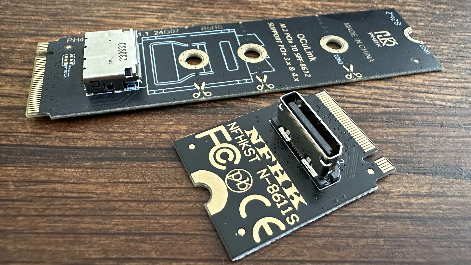 A pair of M.2 to OCuLink adapters