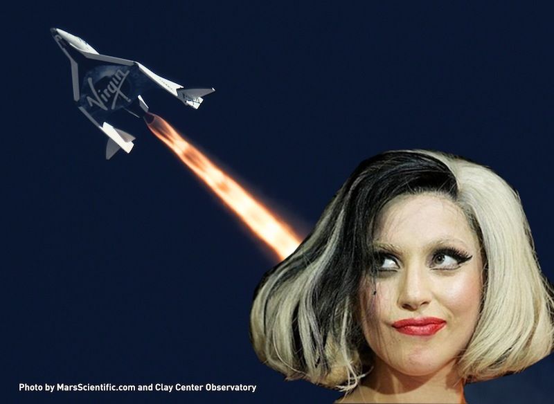 Lady Gaga looks at SpaceShipTwo