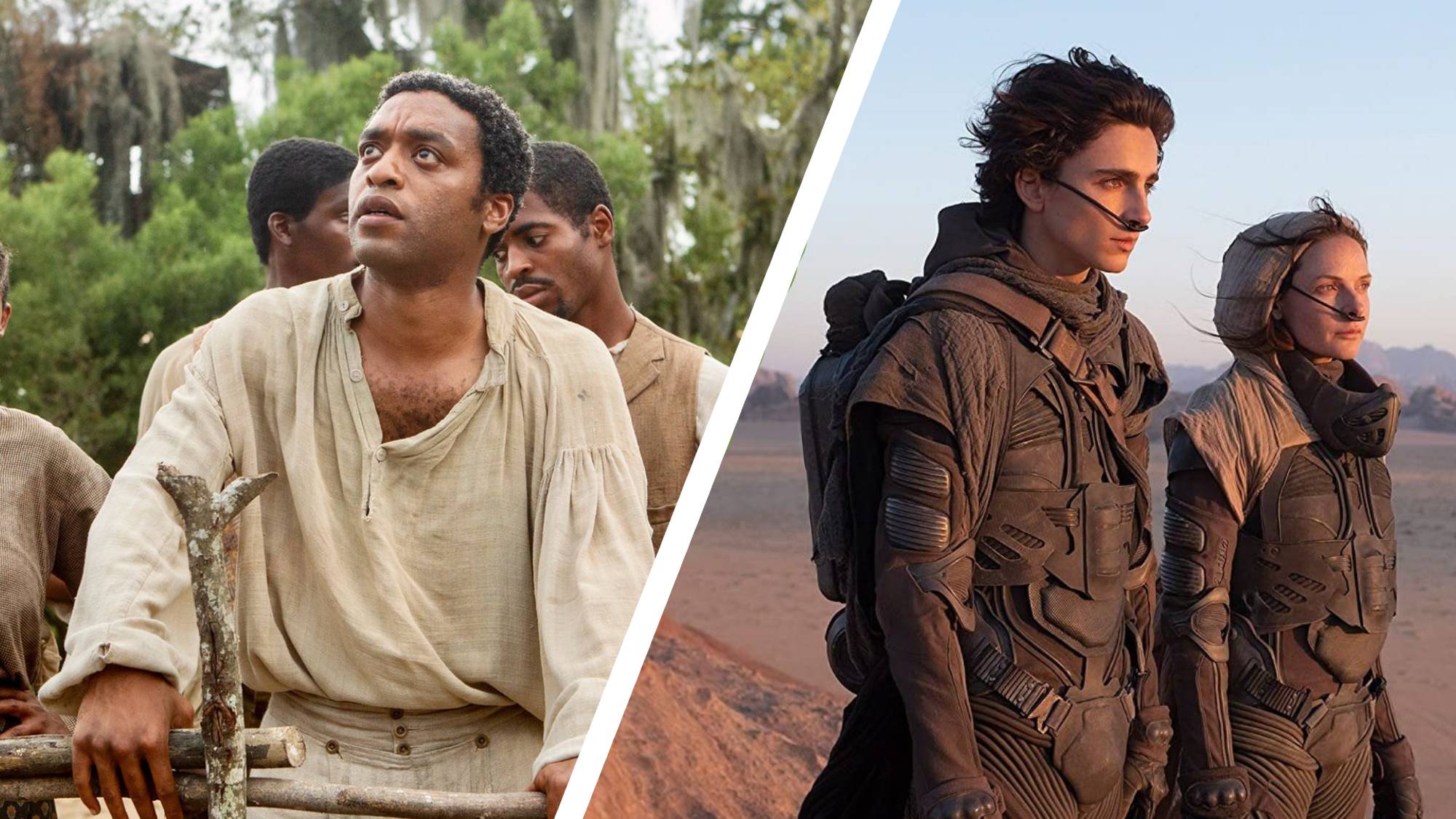 Stills from the movies 12 Years a Slave and Dune side by side 