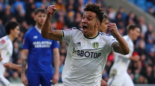 Rodrigo of Leeds United celebrates after scoring his team's first goal during the FA Cup third round match between Cardiff City and Leeds United on 8 January, 2023 at the Cardiff City Stadium in Cardiff, United Kingdom.
