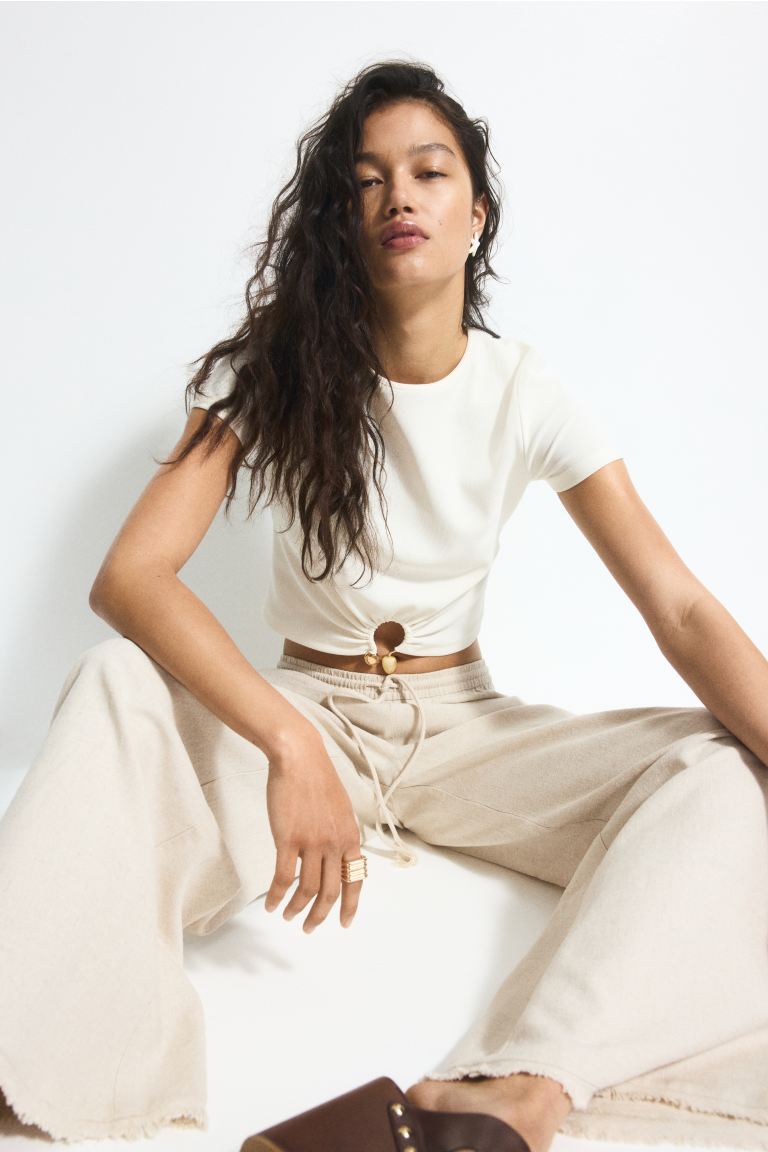 Linen-Blend Drawstring Trousers