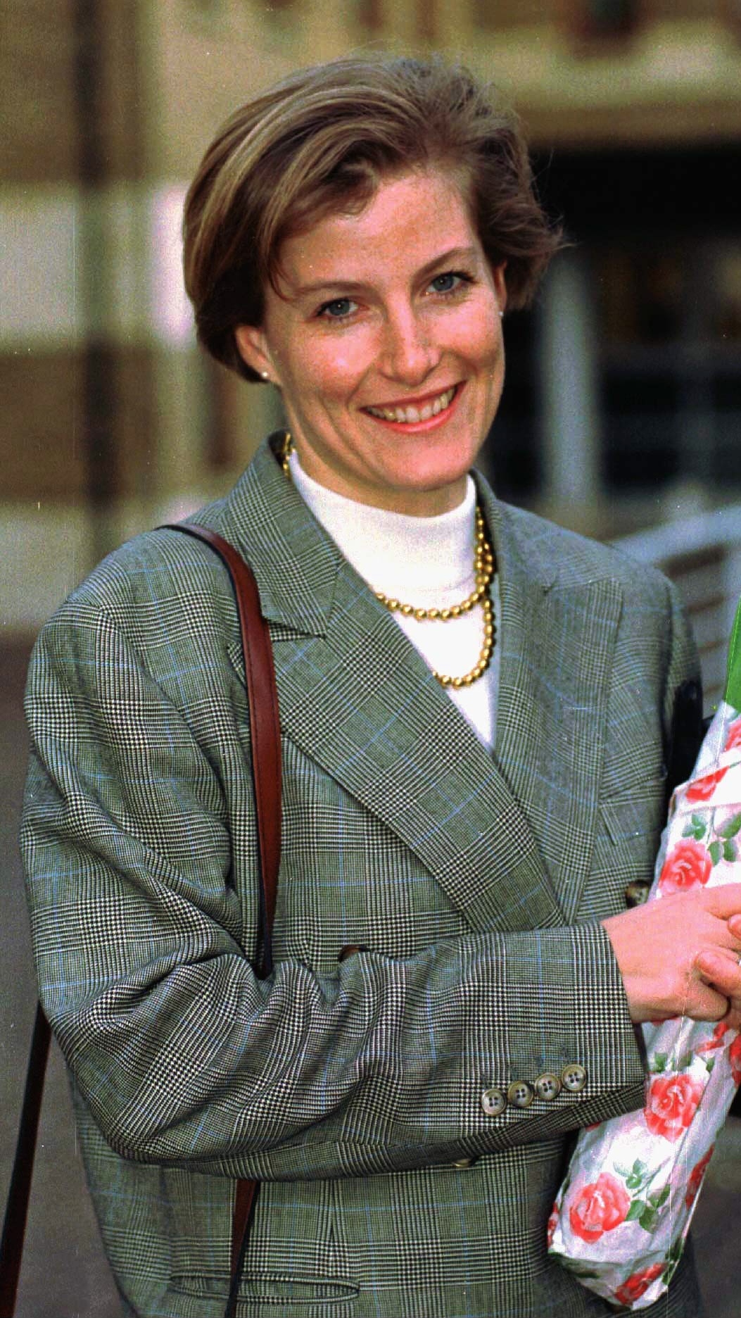 Duchess Sophie holds flowers and smiles on her 30th birthday