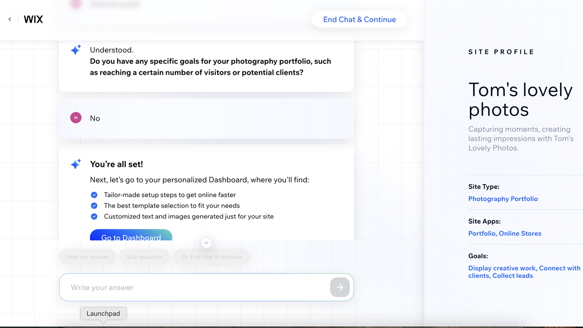 Screenshot of Wix setup process