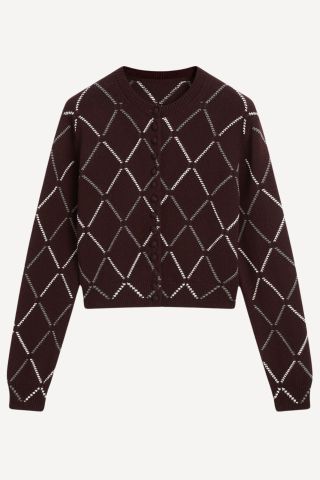 Wool Blend Argyle Knit Cardigan