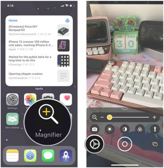 How to customize controls in Magnifier on iOS 15 by showing: Launch Magnifier, tap Settings