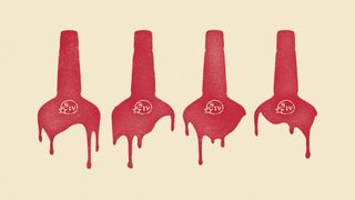 image of red bottles on a beige background