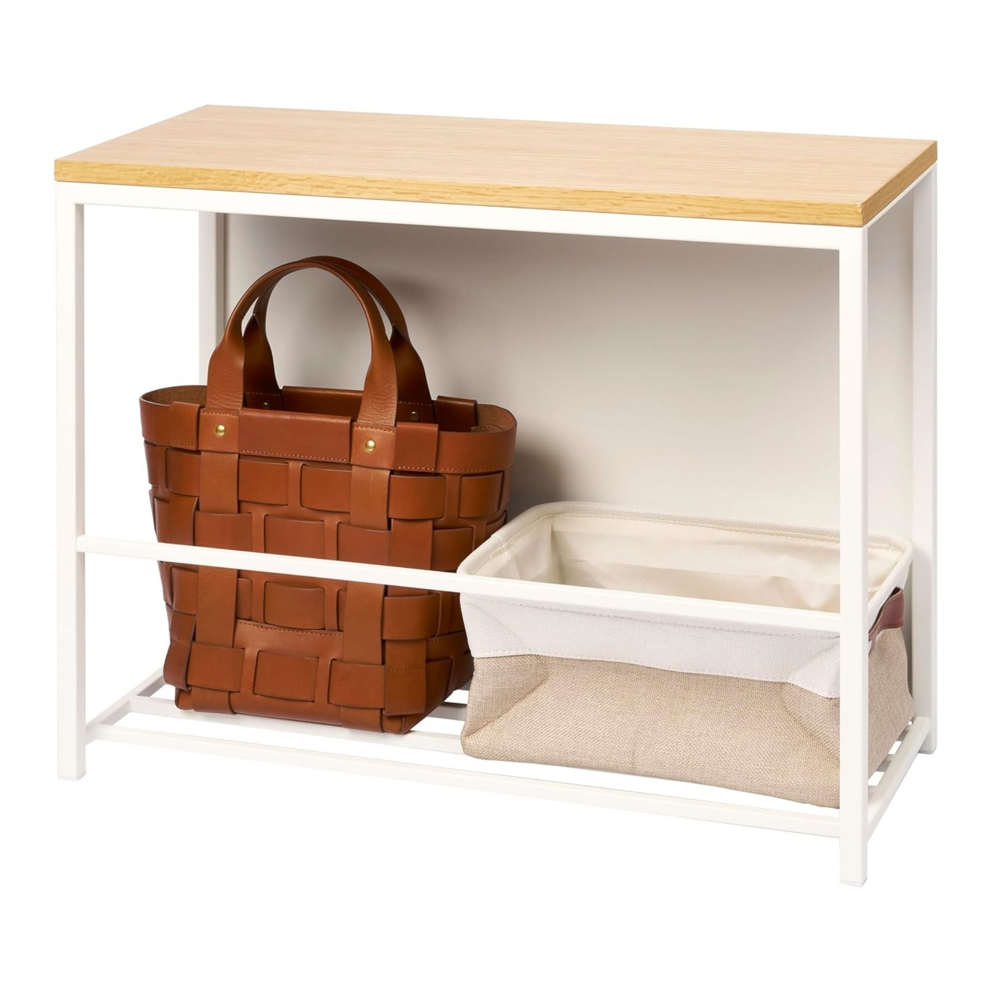 An entryway storage bench
