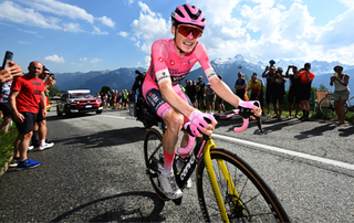 Jonas Vingegaard of Denmark and Team Visma | Lease a Bike - Pink Leader Jersey competes in the breakaway during the 109th Giro d'Italia 2026, Stage 16 a 113km stage from Bellinzona to Cari 1645m / #UCIWT / on May 26, 2026 in Cari, Switzerland. 