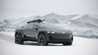 Audi activesphere concept seen in snowy mountain landscape with skis on roof rack