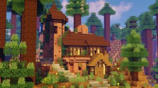 Minecraft cottage - a tall spruce forest hides a Minecraft house