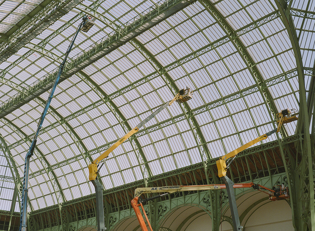 green metal structure of roof at Grand Palais