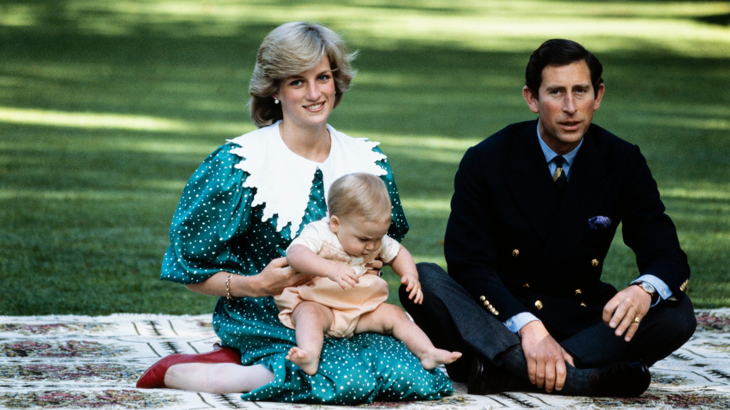 Diana, Princess of Wales with King Charles and Prince William posing for a photocall on the lawn of Government House in Auckland, New Zealand, on April 23, 1983