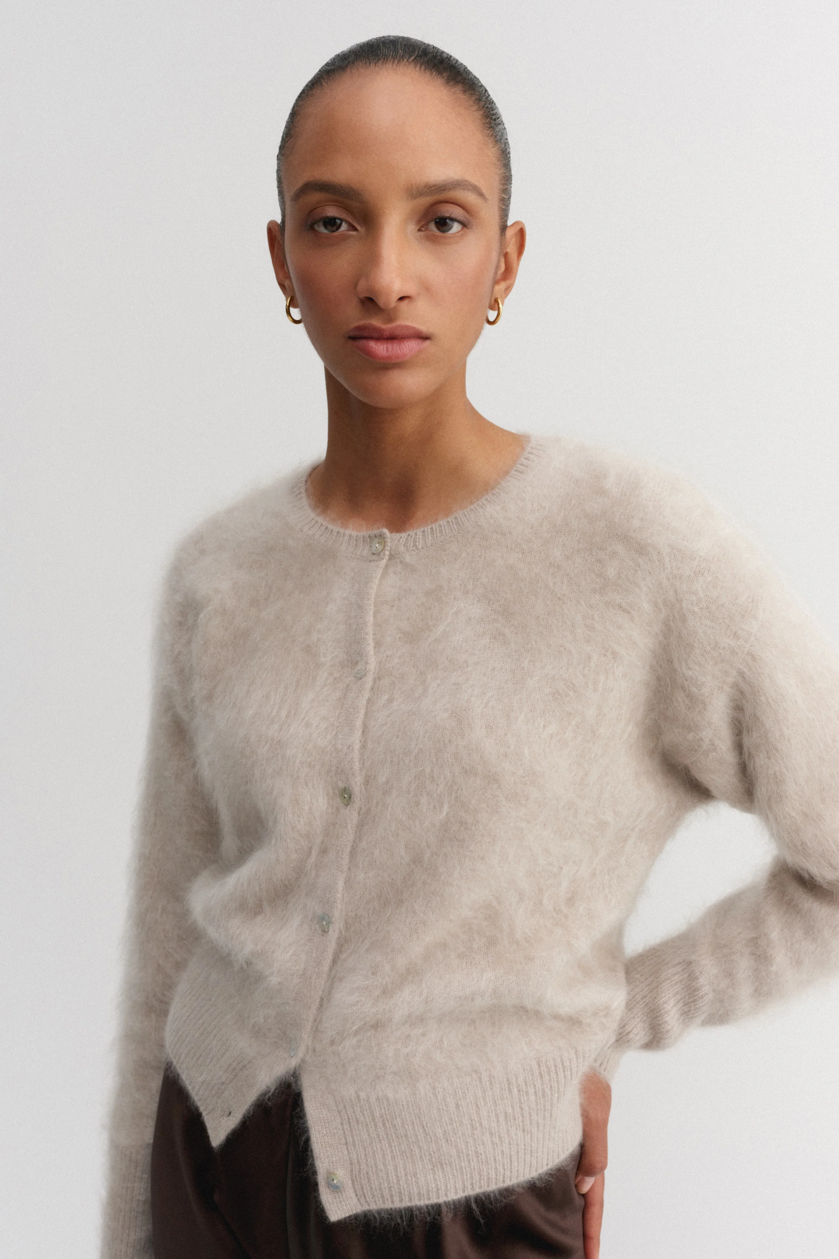 Coco Brushed Cardigan, Taupe