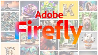 Adobe Firefly explained; a logo on a background of images