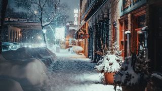 Main Street snowy night