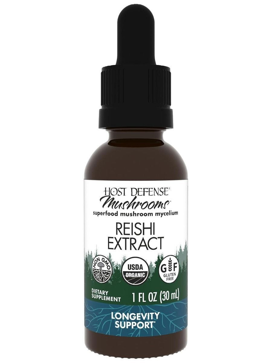 A bottle of Host Defense Reishi Extract