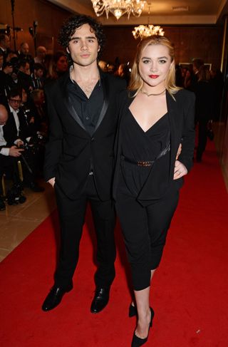 Toby Sebastian (L) and Florence Pugh attend The London Critics' Circle Film Awards at The Mayfair Hotel on January 18, 2015 in London, England