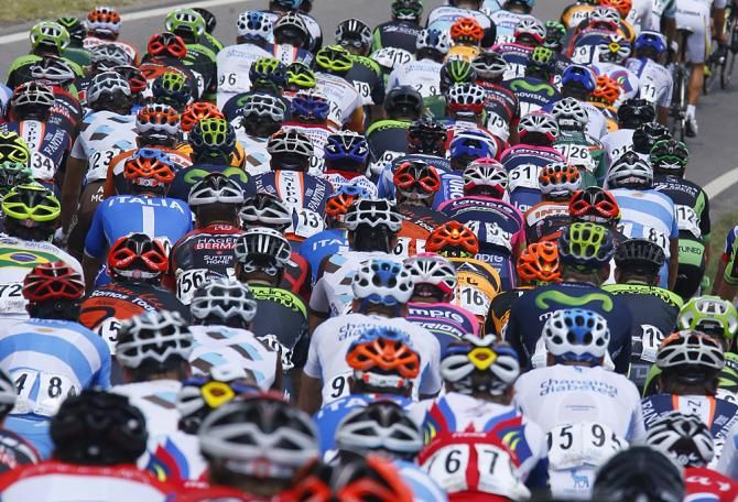 A colourful peloton at the Tour de San Luis