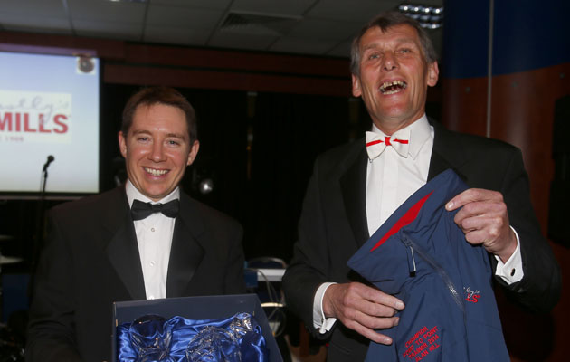 Gareth Connolly presents Alan Hill with The Connelly's Red Mills Trainers'Championship for yards with eight or more horses Point to Point Awards - Cheltenham 15.11.14 Pic Dan Abraham-racingfotos.com