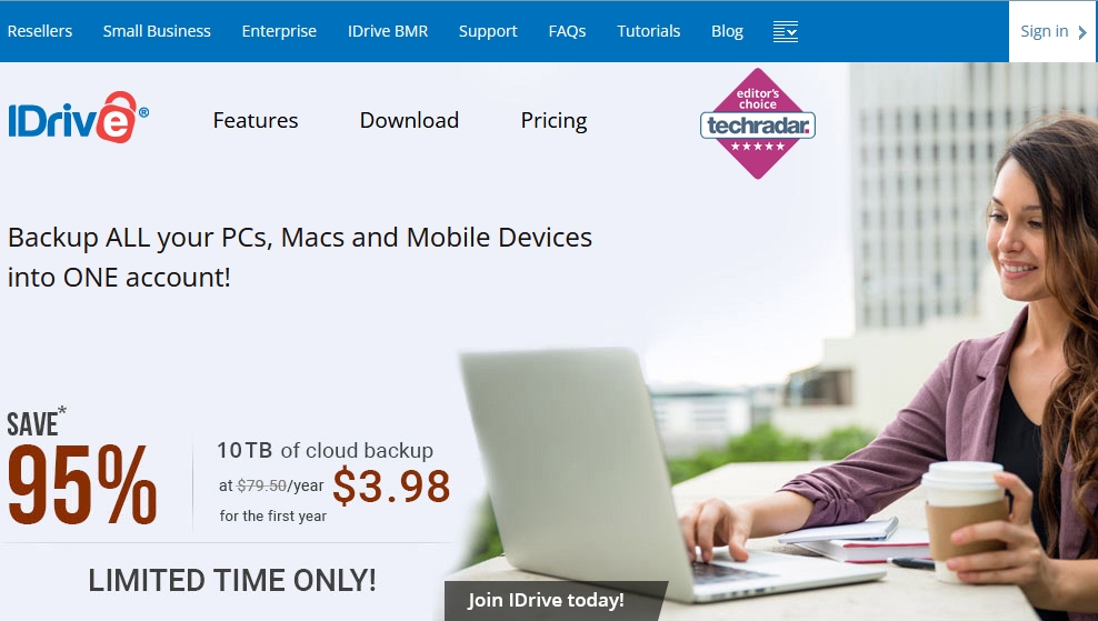 Captura de pantalla del sitio web de IDrive