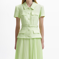 Lime Boucle Collared Chiffon Midi Dress, $615 (£470) | Self-Portrait