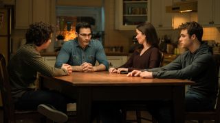 The Kent family having a meeting in their kitchen in Superman & Lois