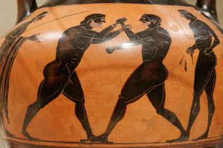 Another Greek combat sport practiced in Roman times was boxing. We have no indication that Flavillianus took part in it. By the third century A.D., a boxing glove known as the caestus was worn that could be filled with metal and glass fragments. One good