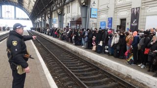26 February: Thousands wait for trains to Poland in the western Ukrainian city of Lviv