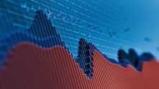 3-D image of a stock chart with red and blue bars