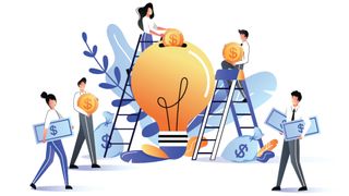 Illustration of people adding money into a light bulb