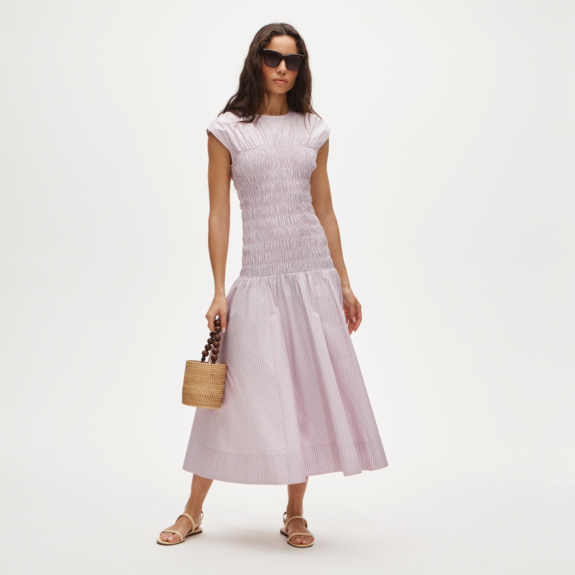 Smocked Dress in Striped Cotton Poplin