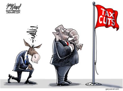 Political cartoon U.S. GOP tax reform Democrats NFL kneeling
